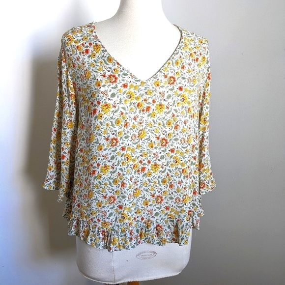 CYNTHIA Rowley Floral Oversized Calico Floral Ruffle Top L Cottagecore - Picture 4 of 11